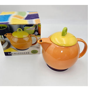 NIB Omniware Hemisphere Teapot Orange Yellow 32 oz Microwave Dishwasher Safe